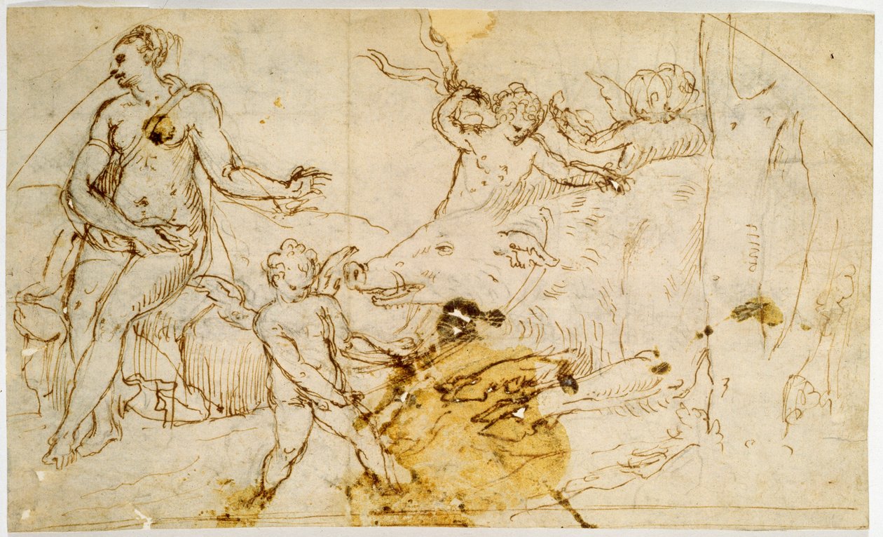 Venus, putti y un jabalí salvaje, c. 1520-1540 de Perino del Vaga