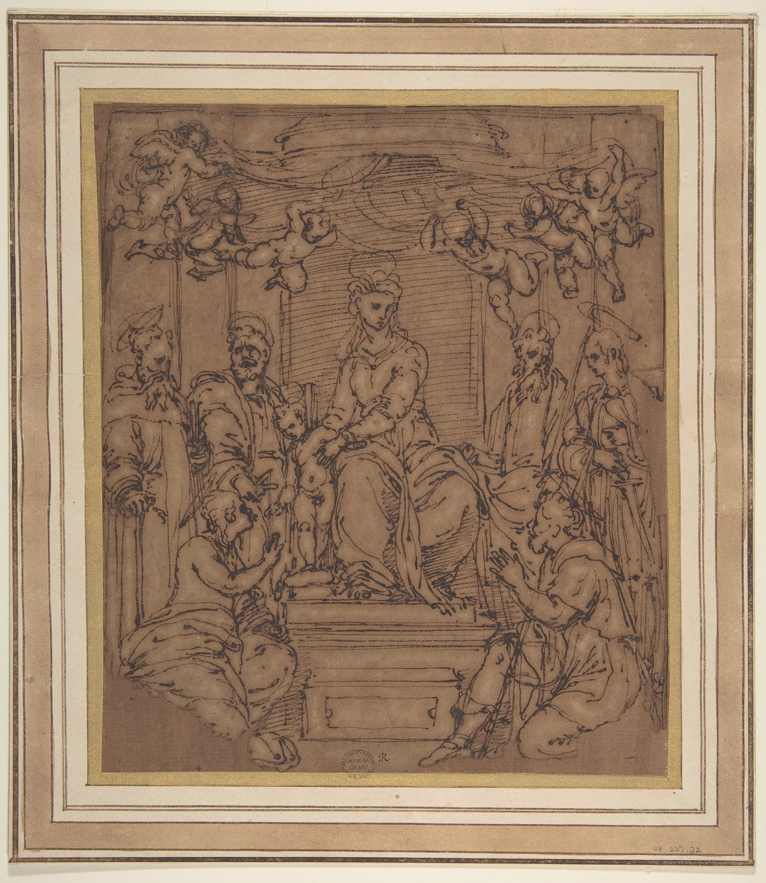 Virgen y Niño entronizados con San Antonio Abad, San Pedro, San Pablo..., 1522-23 de Perino del Vaga