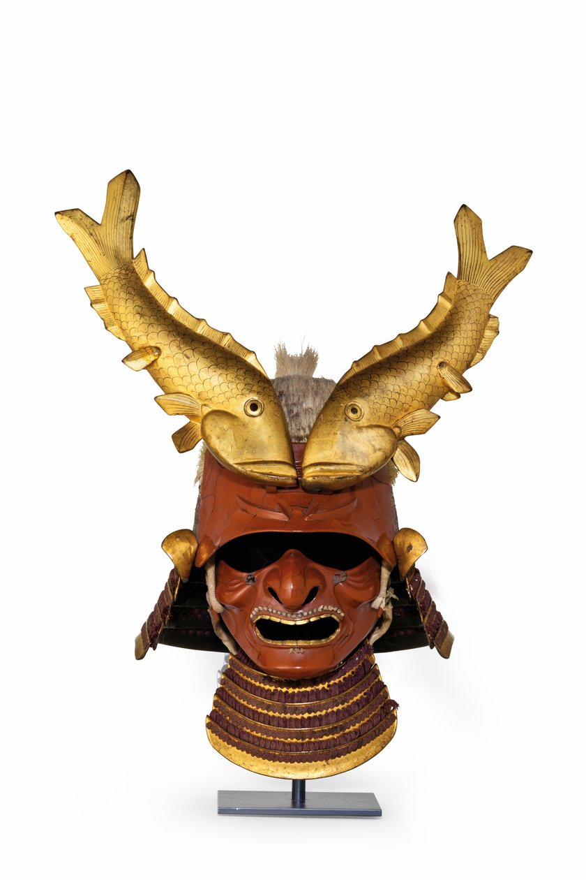 Un kawari kabuto (casco exótico) (cerdas de jabalí y hierro lacado) de Period Momoyama