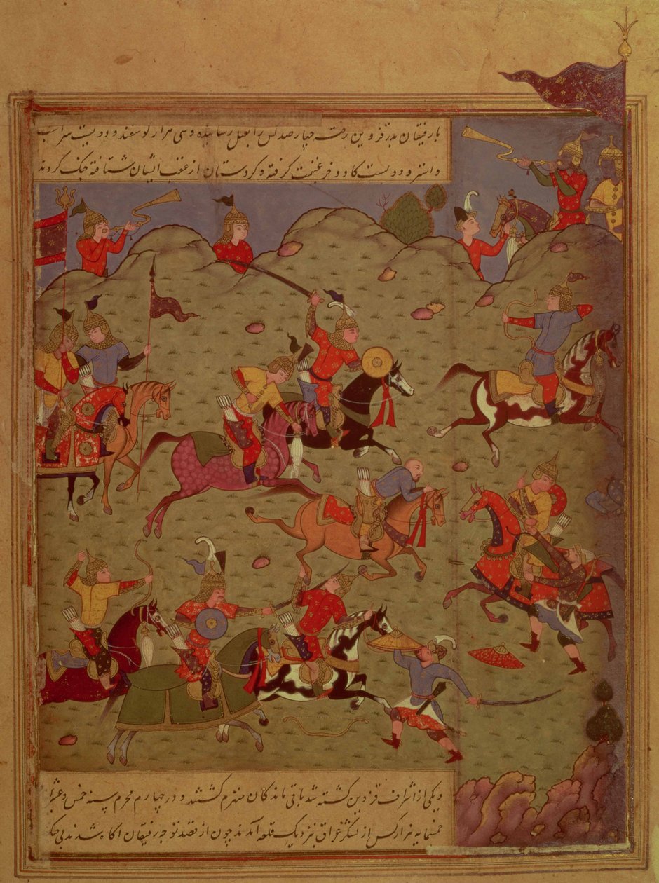 Codrington MS (No.249A). Una escena de batalla, del Iskandar-nama de Nizami, c.1525 de Persian School