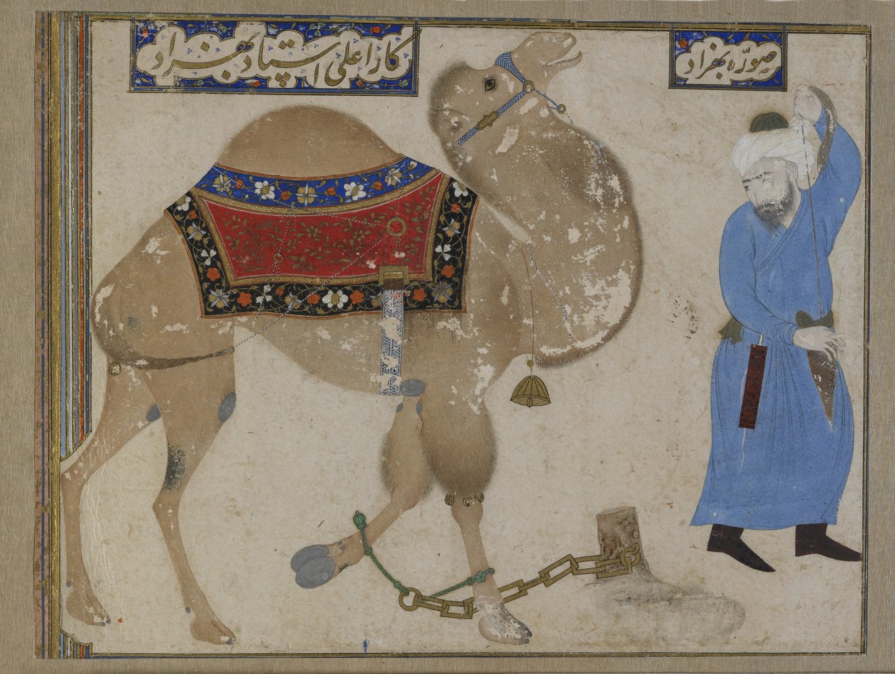 Camello encadenado y guardián, período safávida de Persian School