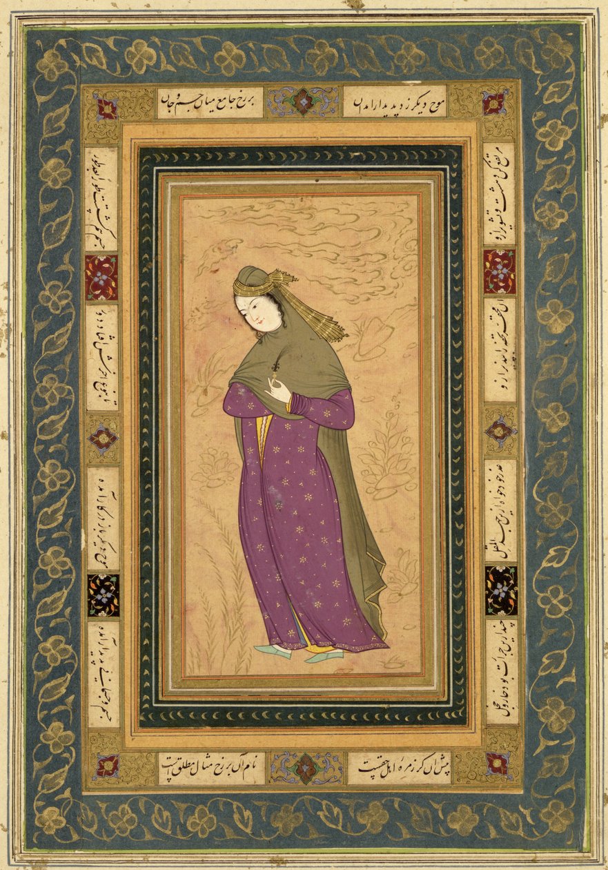 Chica sosteniendo una garza, del Gran Álbum Clive, c.1620-30 de Persian School