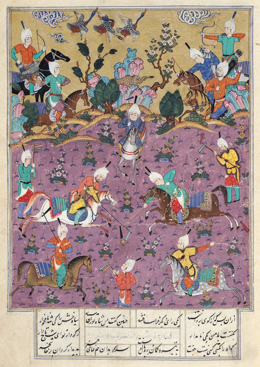 Ms D-184 fol.140a Siavosh jugando al polo con Afrasiab, de 