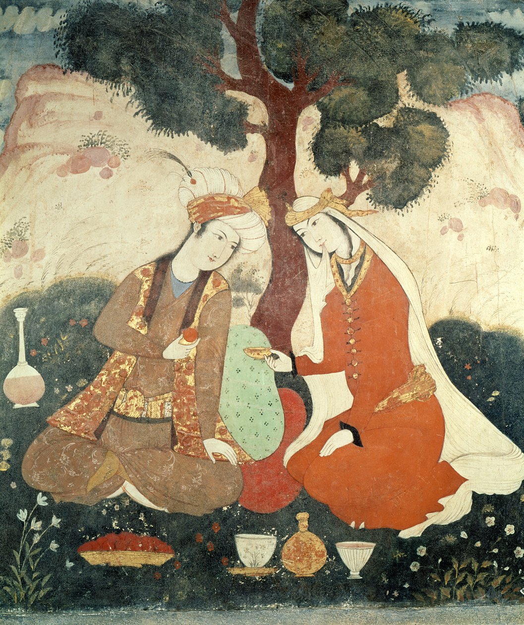Escena galante de la era de Shah Abbas I, 1585-1627 (detalle) de Persian School