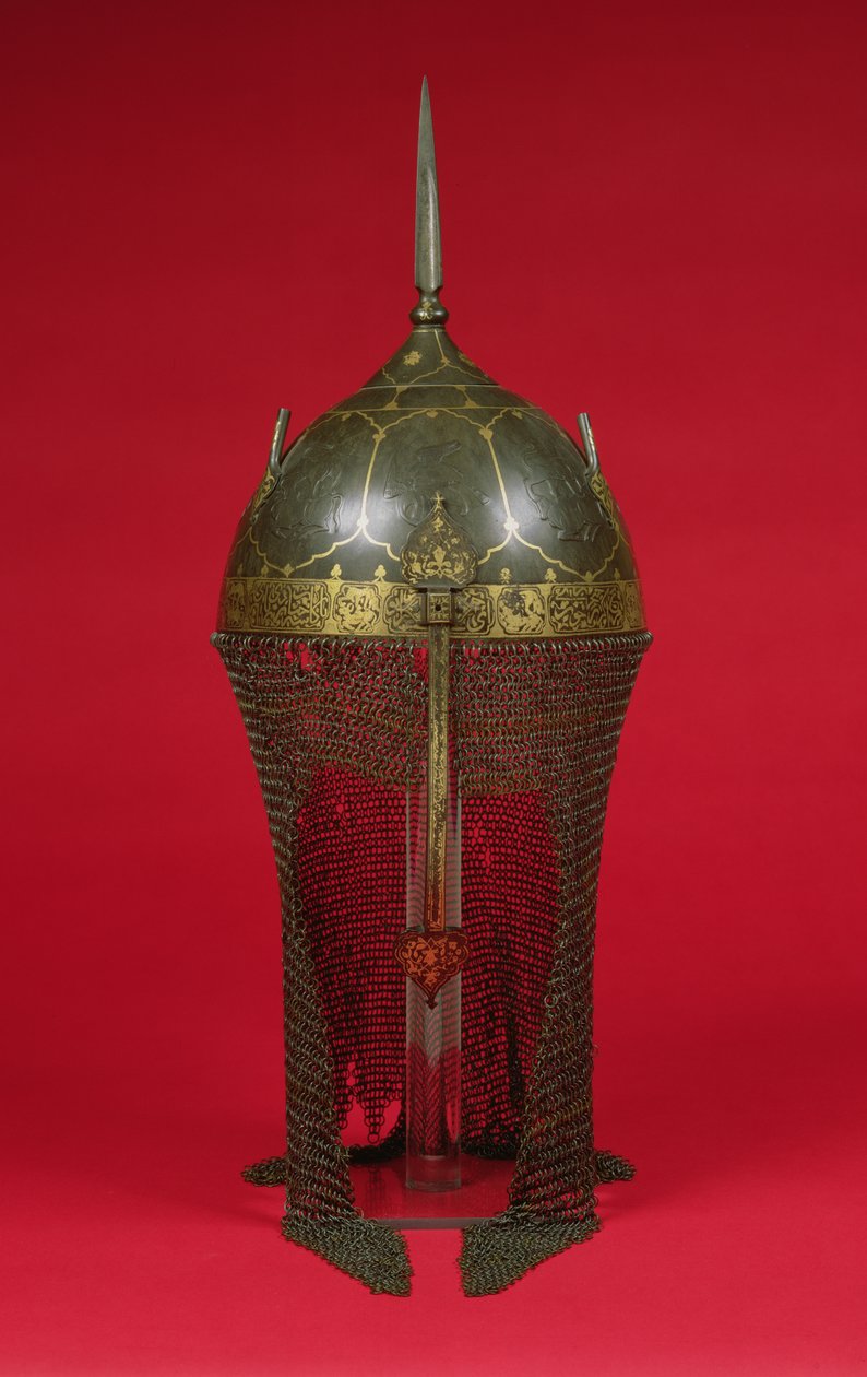 Casco con protector de malla, Período Safávida de Persian School