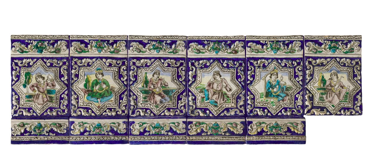 Friso del siglo XIX de azulejos cerámicos Qadjar de Persian School