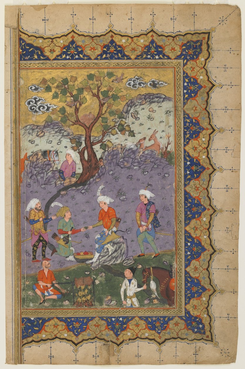 Un príncipe sentado en un paisaje con asistentes, c.1600 de Persian School