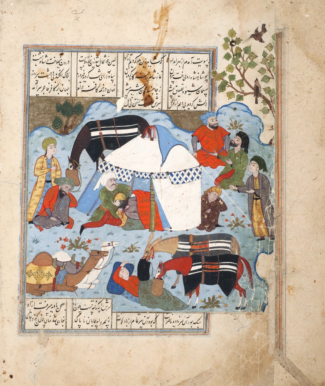 Un hombre dormido es decapitado en su tienda, c.1560 (acuarela opaca sobre papel) de Persian School