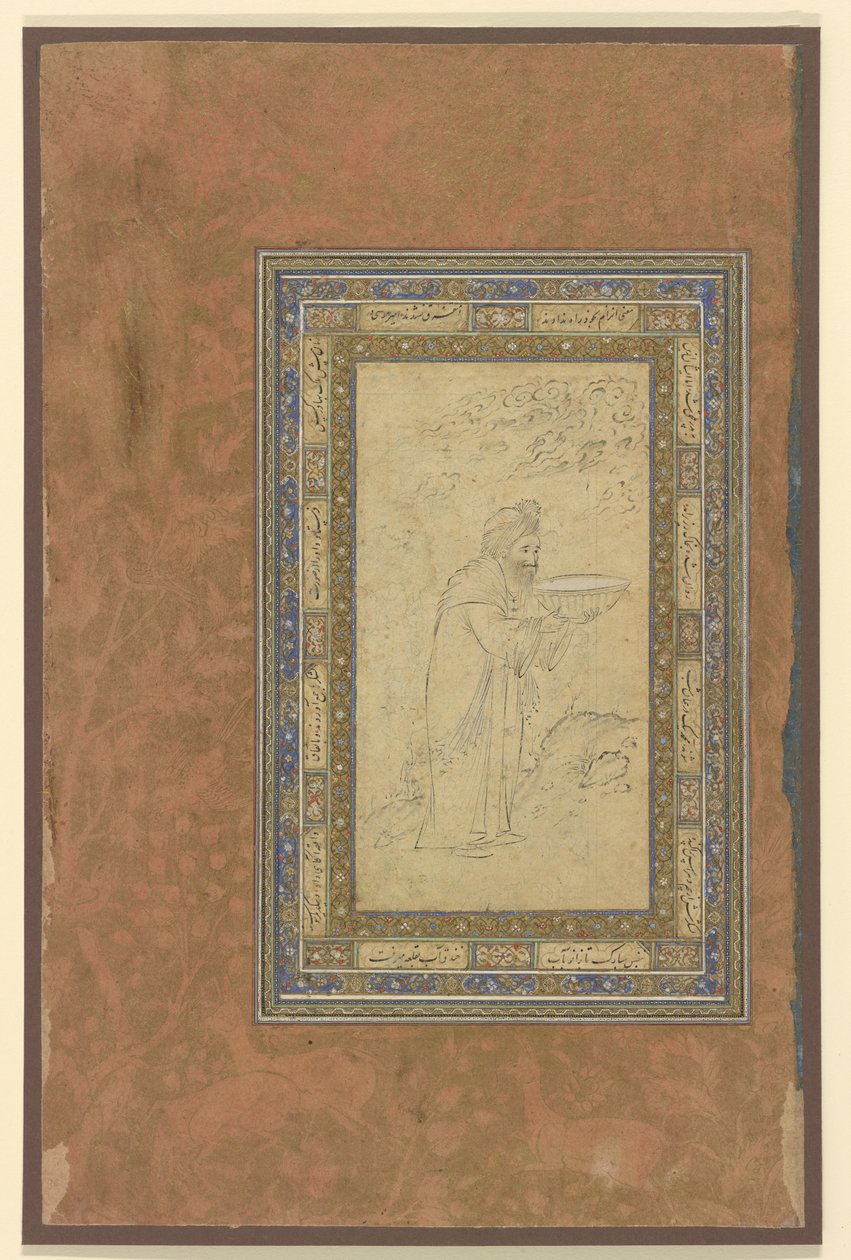 Un anciano lleva un cuenco, c.1610-15 de Persian School