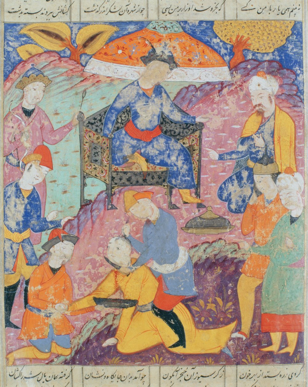Decapitación de Syjawiusz, ilustración del "Shahnama" (Libro de los Reyes) de Abu