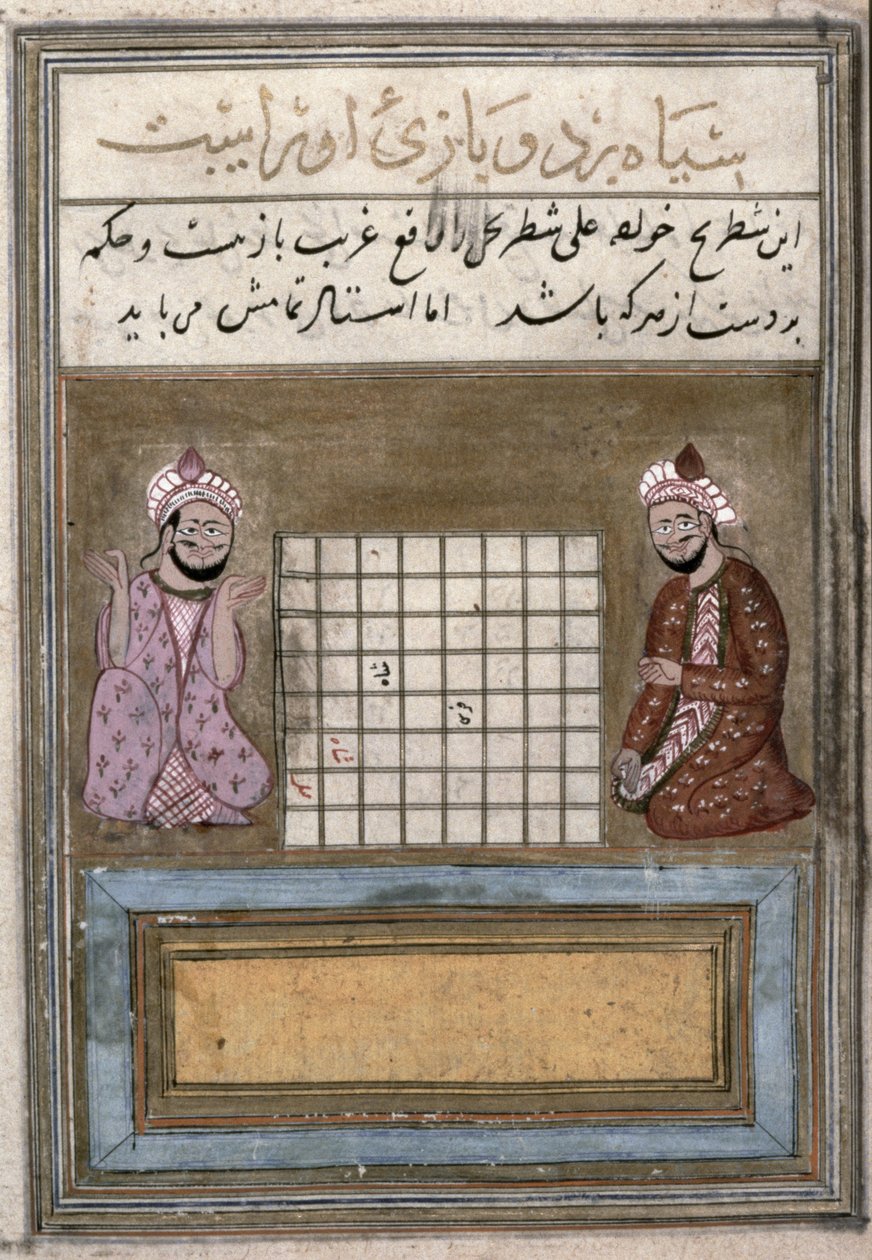 Jugadores de ajedrez, página de un Tratado sobre Ajedrez, principios de Safavid, segunda mitad del siglo XVI de Persian School