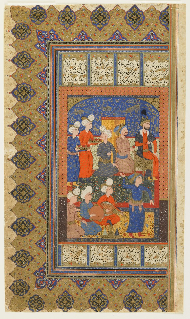 Cortesanos con Luhrasp en el trono de un Shahnama (Libro de los reyes) de Firdawsi, c.1590-1600 de Persian School