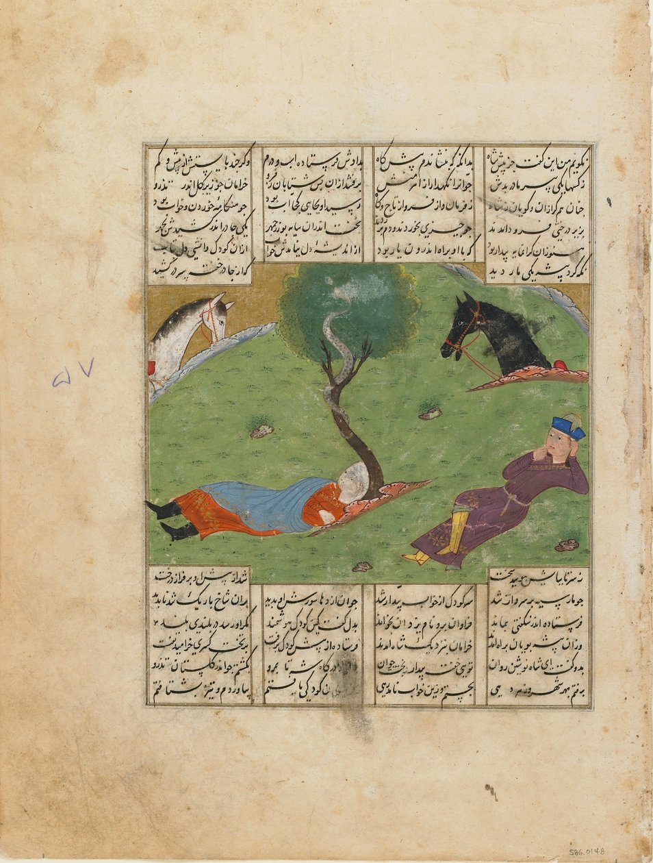 Folio de un Shahnama (Libro de los Reyes) de Firdawsi; recto: El sueño de Nushirwan, Irán, c.1440 de Persian School