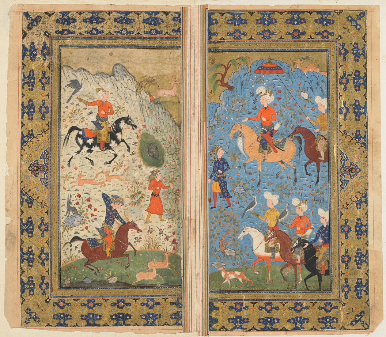 Folio de un Shahnama (Libro de los Reyes) de Firdawsi; Una cacería real, Irán, c.1590-1600 de Persian School