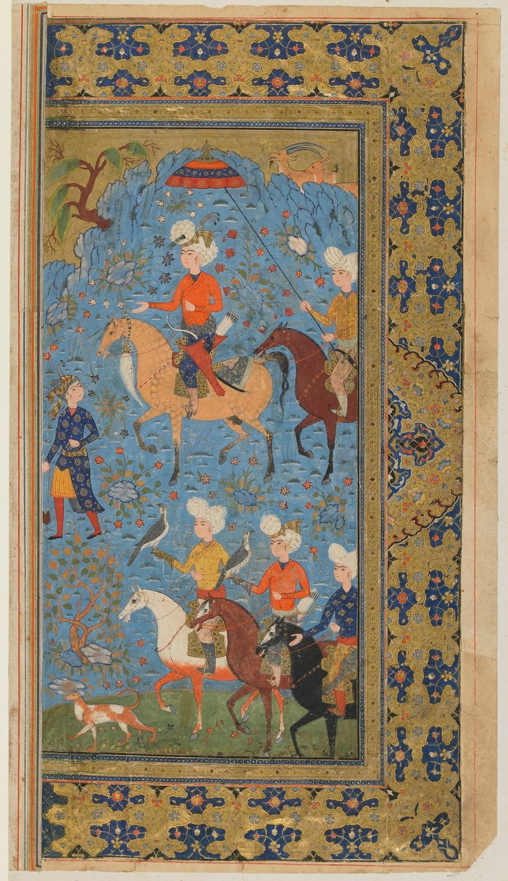 Folio de un Shahnama (Libro de los Reyes) de Firdawsi; Una cacería real, Irán, c.1590-1600 de Persian School