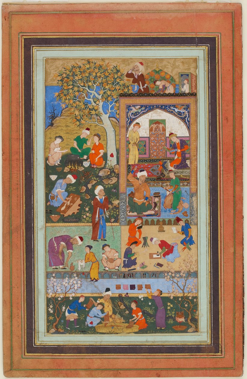 Folio de un álbum; Una escena escolar, Tabriz, Irán, período Safávida, c.1540 de Persian School