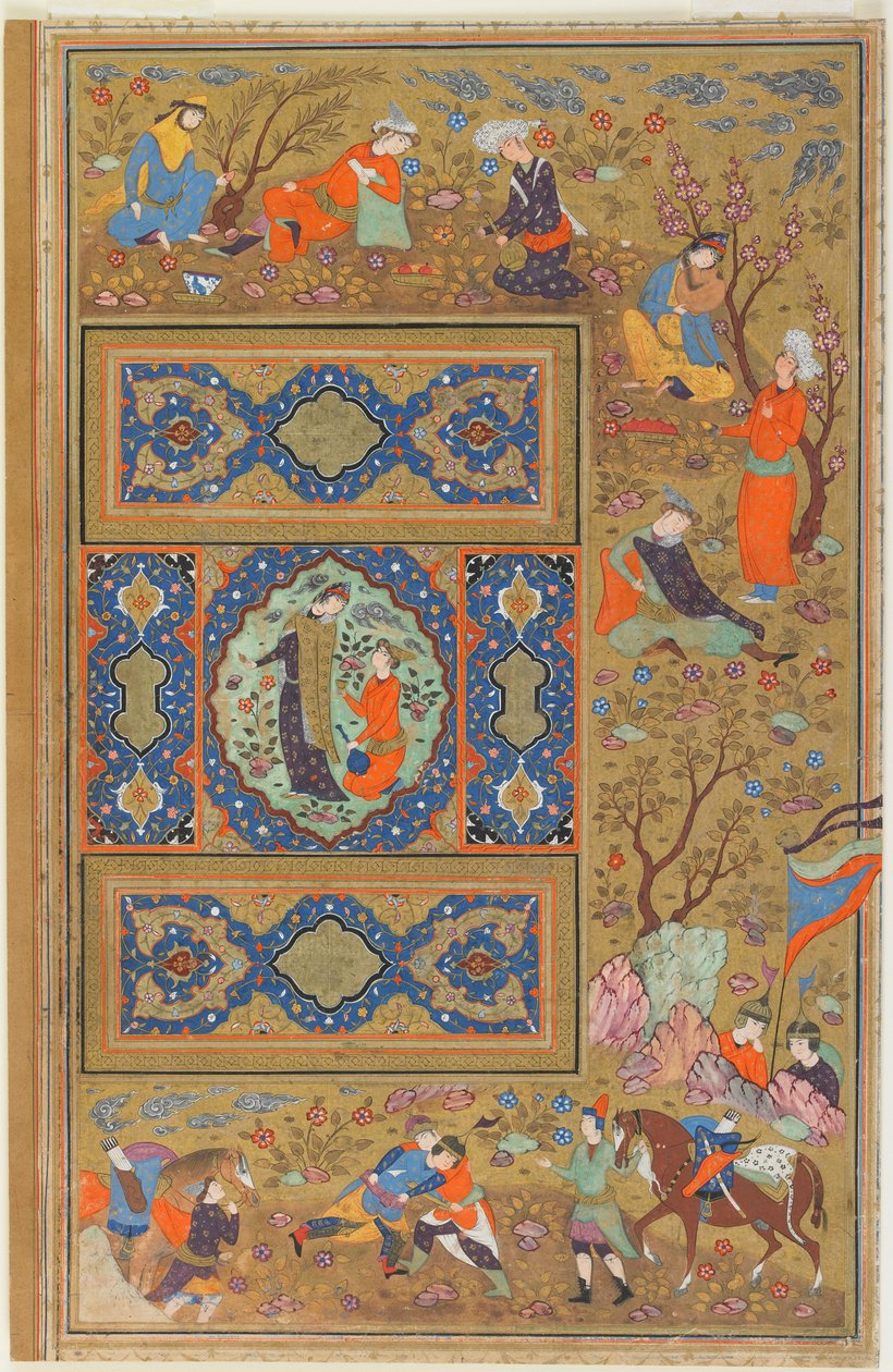 Folio de un álbum; verso: Una pareja de amantes, Isfahan, Irán, período Safávida, 1590-1610 de Persian School