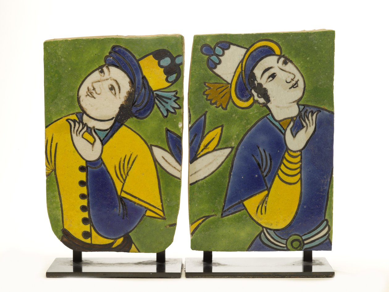 Azulejos fragmentarios con decoración figurativa de Persian School