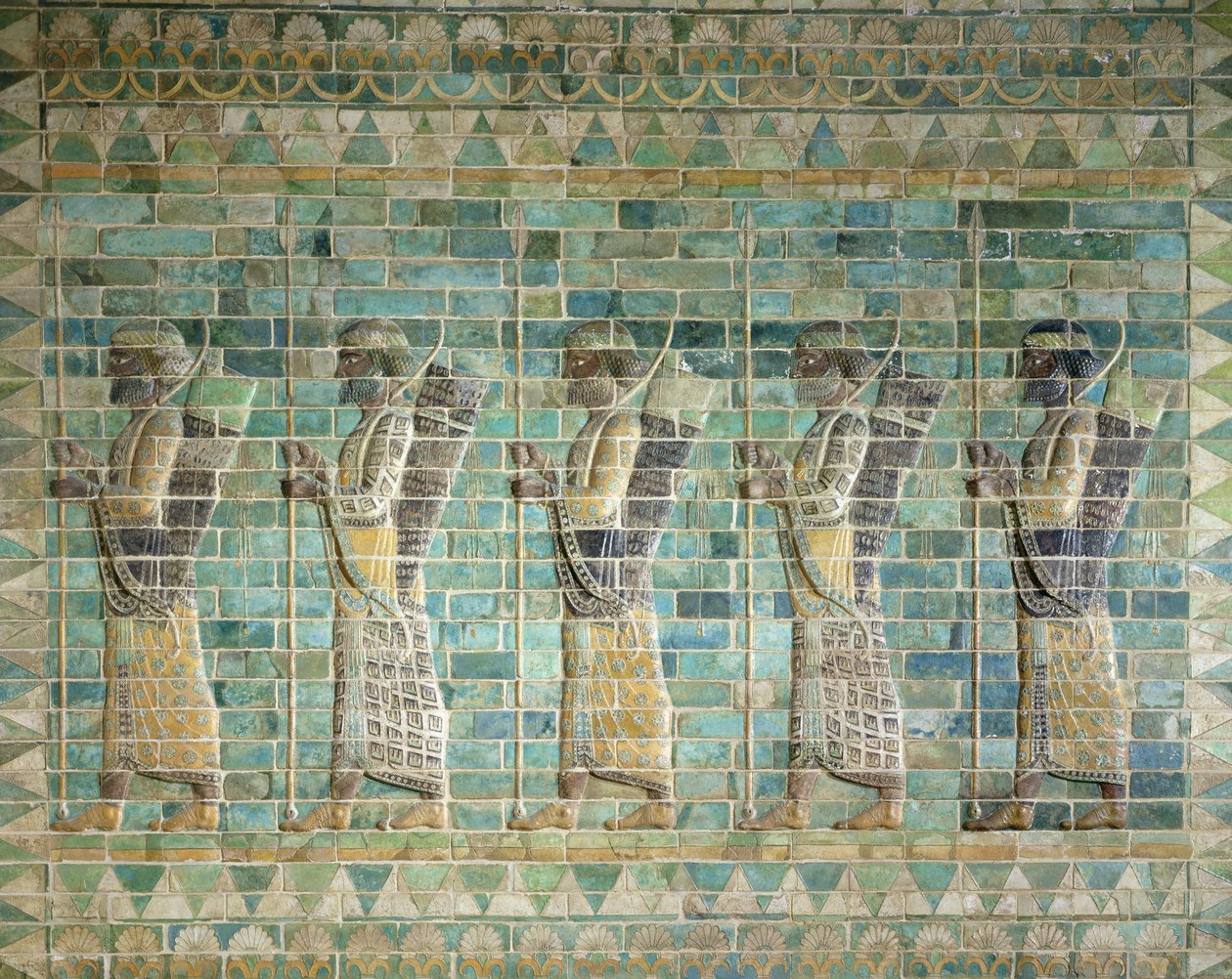 Friso de arqueros, del Palacio de Darío el Grande (548-486 a.C.) en Susa, Irán, Período Aqueménida, c.500 a.C. (ladrillos vidriados) de Persian School