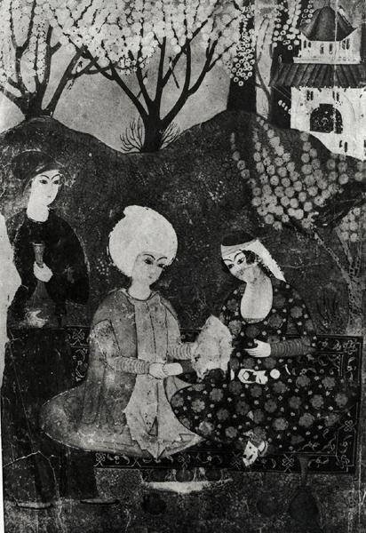 Hombre y una mujer en un jardín de Persian School