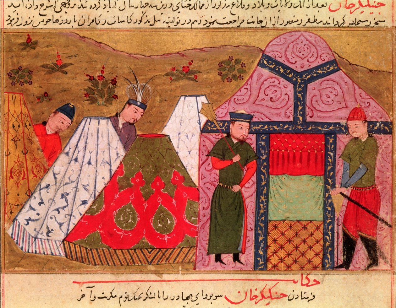 Ms.Sup.Pers.1113. fol. 66v El campamento de Genghis Khan (c.1162-1227) de un libro de Rashid al-Din (1247-1318) de Persian School
