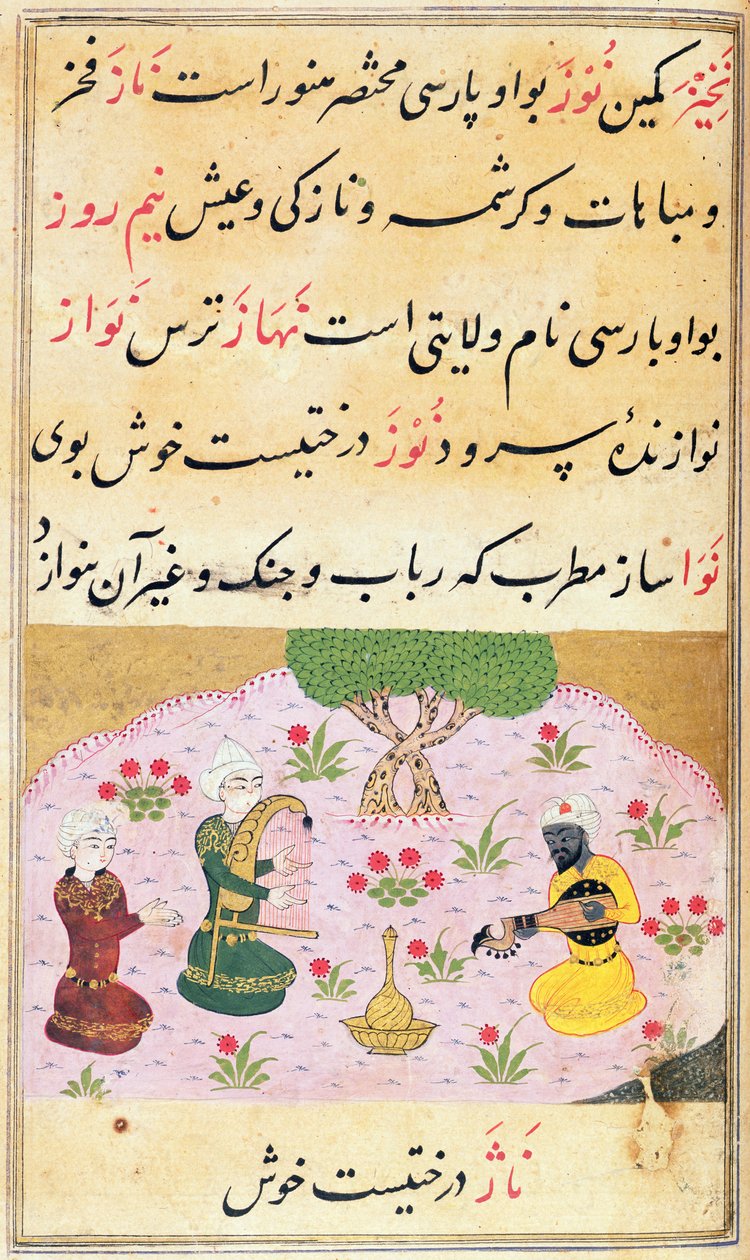 Or.3299 f.279 Músicas tocando una melodía (nava) de Persian School