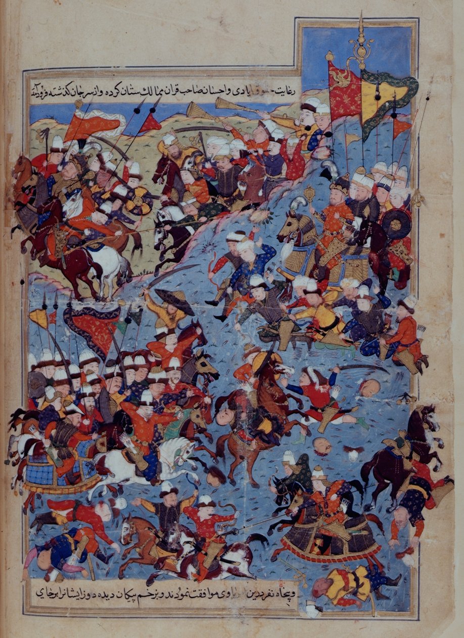 O 5736 fol.122v Batalla entre Timur (1336-1405) y Tuqtamish Khan en 1395, del 