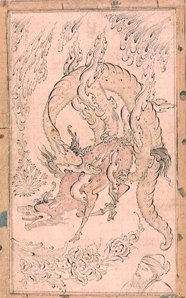 Kylin siendo devorado por un dragón, posiblemente pintado por Inayat Allah de Persian School