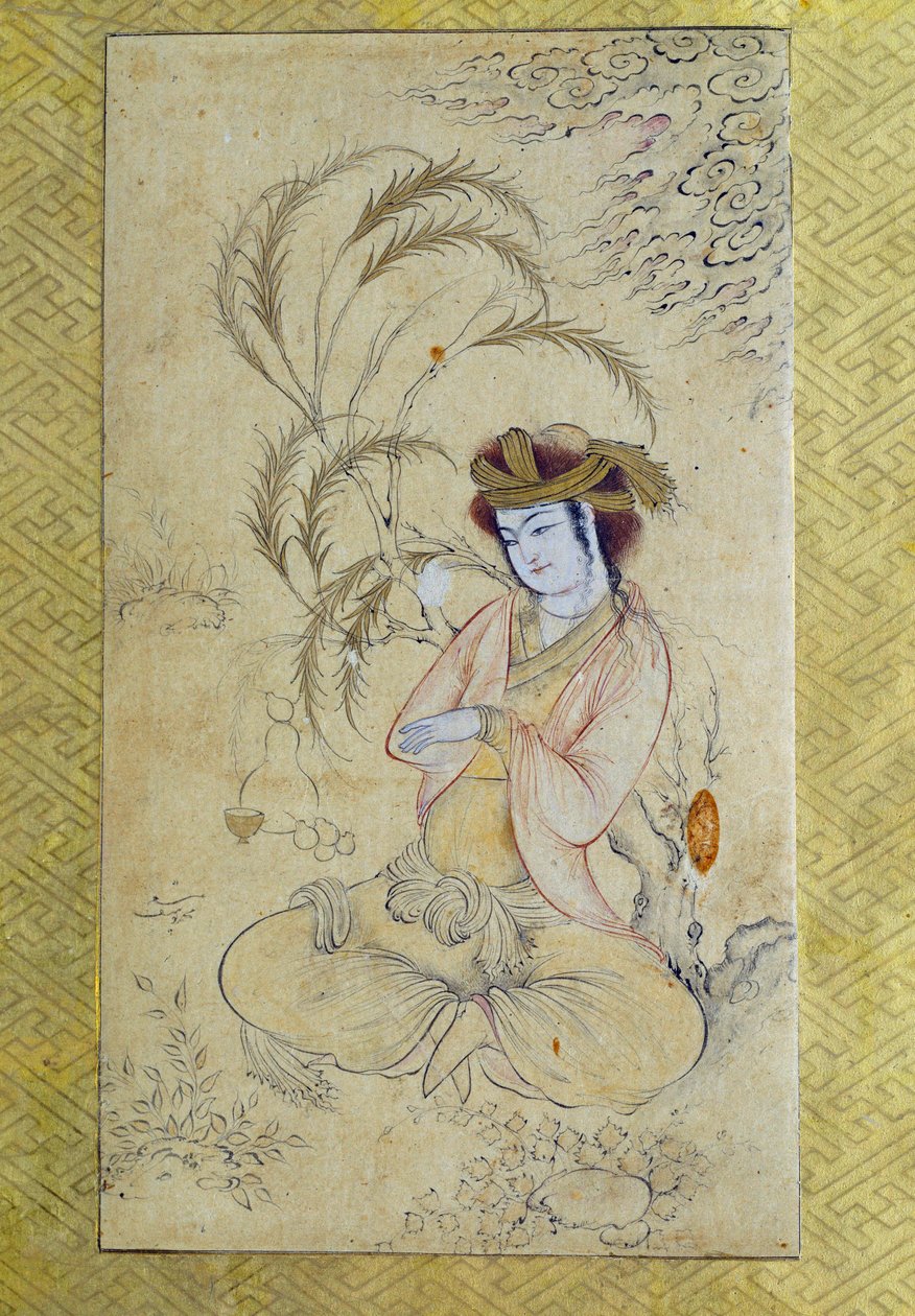 Arte persa: joven hombre bajo un sauce Anónimo Gouache del siglo XVII París, Museo del Louvre de Persian School