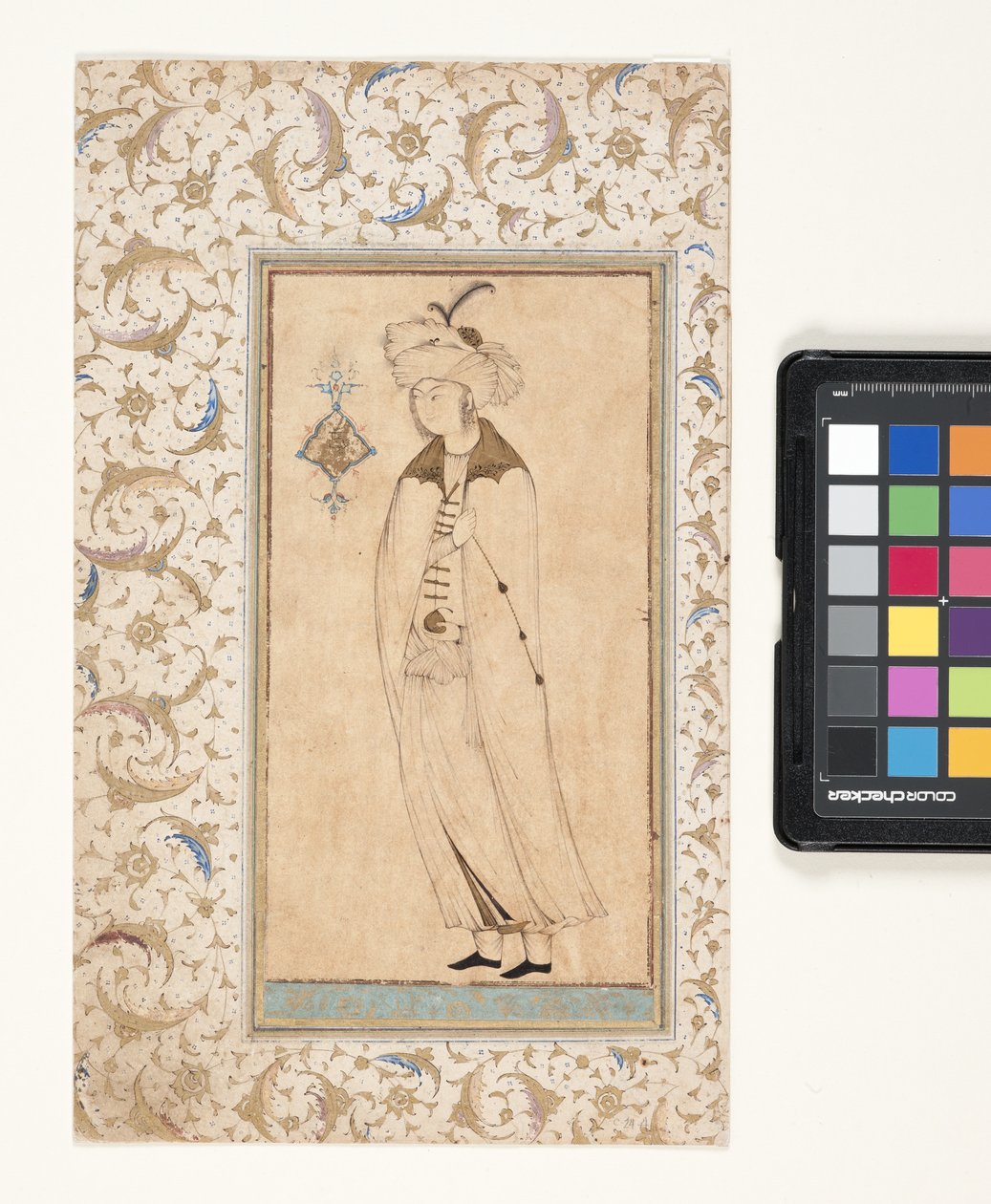 Retrato de un joven noble (tinta de pincel y pan de oro sobre papel) de Persian School