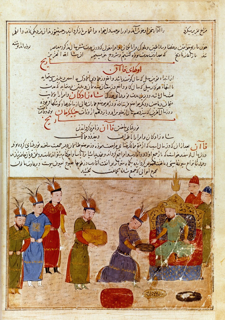 Representación de Ogodei Khan (1186-1241), hijo de Genghis Khan. Miniatura persa tomada de 