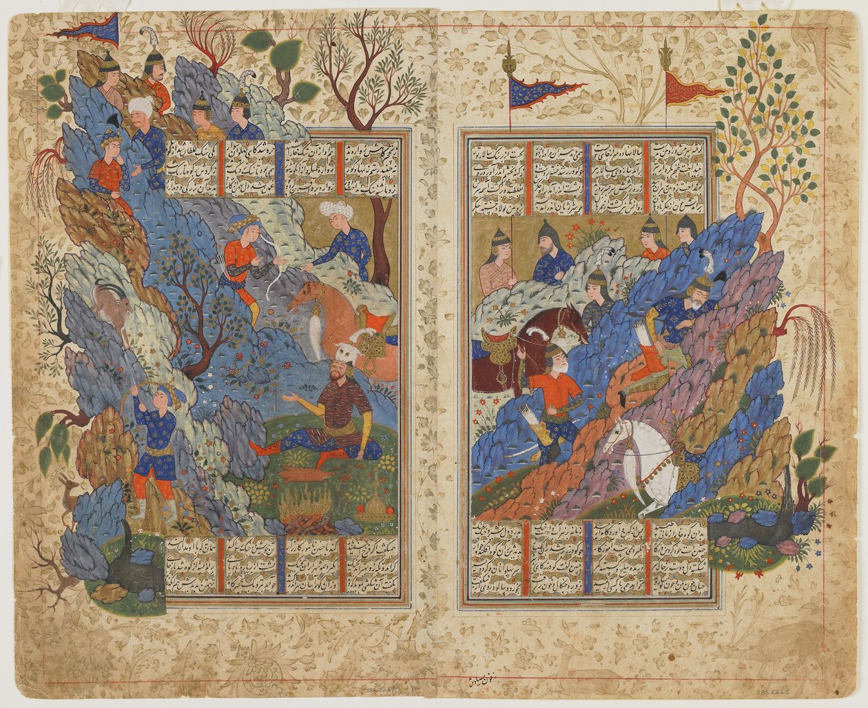 Rustam patea la roca que Bahman le arrojó, de un Shahnama (Libro de los reyes), c.1590-1600 de Persian School