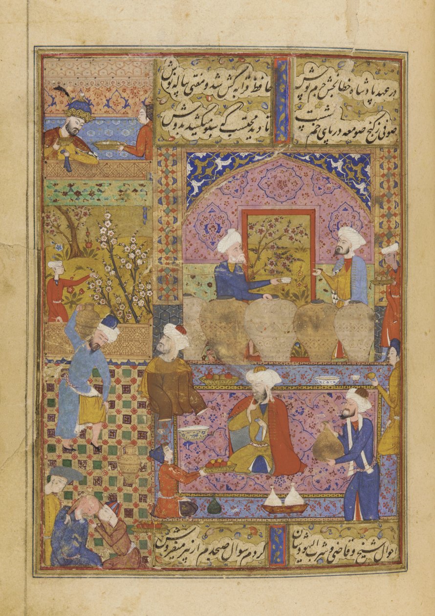 Escena en una taberna de un Diván de Hafiz, c.1552-53 de Persian School