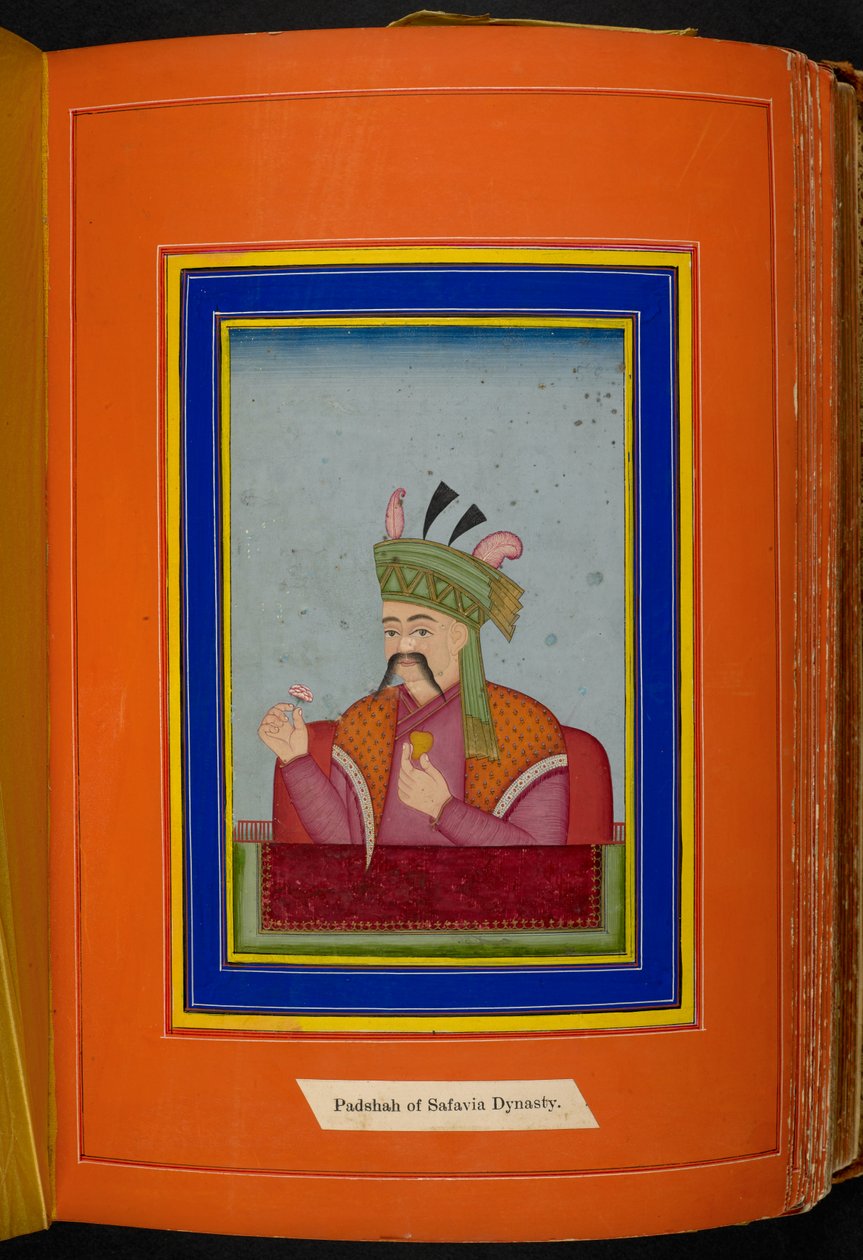 Shah Abbas I de Persia (reg. 1588-1629) retrato de cabeza y hombros, mirando a la izquierda (acuarela opaca sobre papel) de Persian School