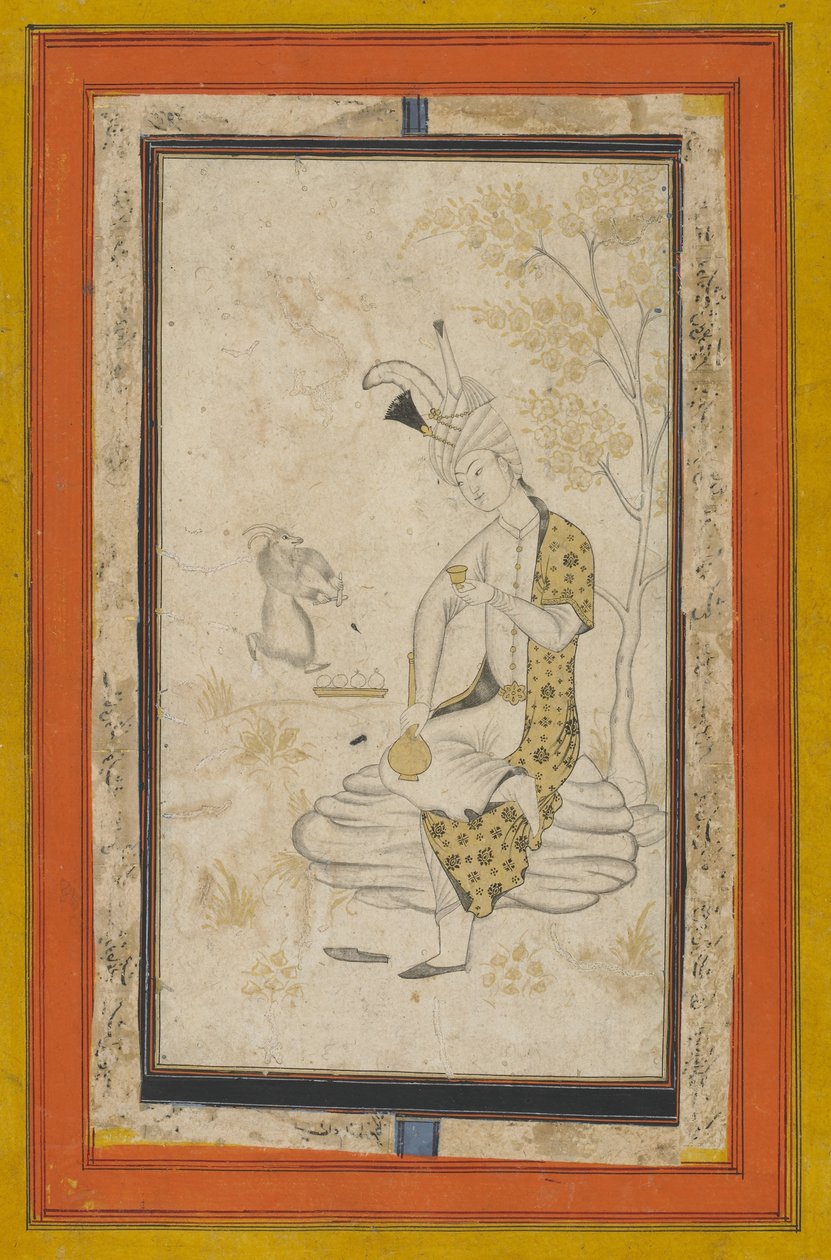 Shah Tahmasp I sentado en una roca, dinastía Safávida de Persian School