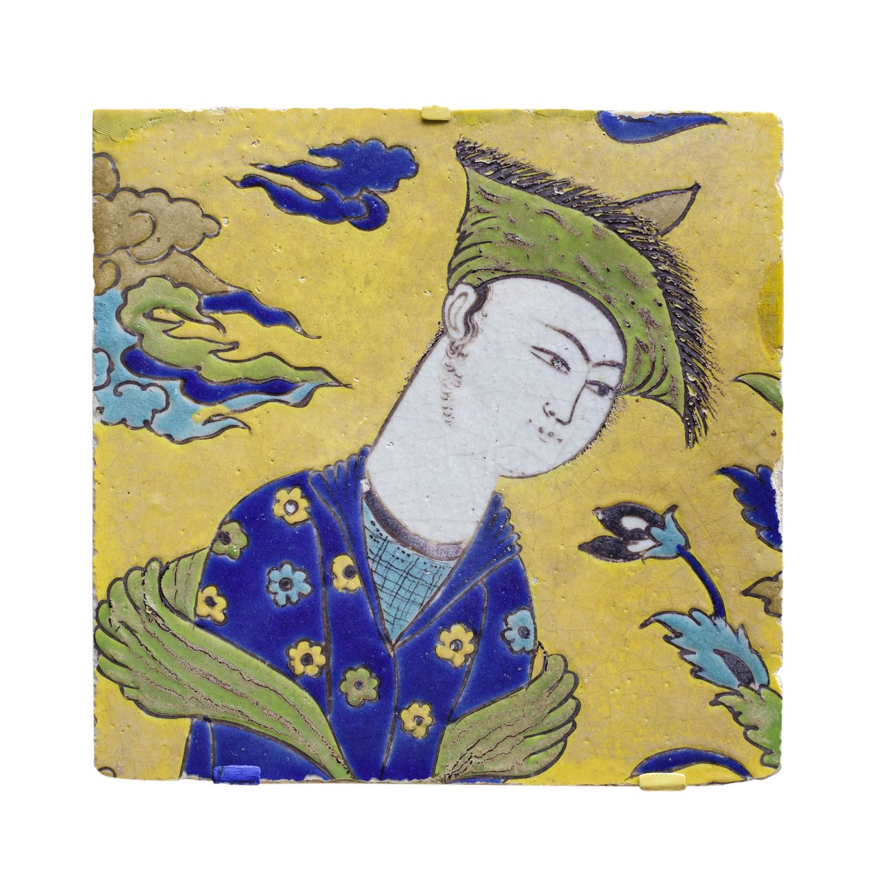Azulejo con joven en jardín, Ispahán, Irán, periodo safávida de Persian School