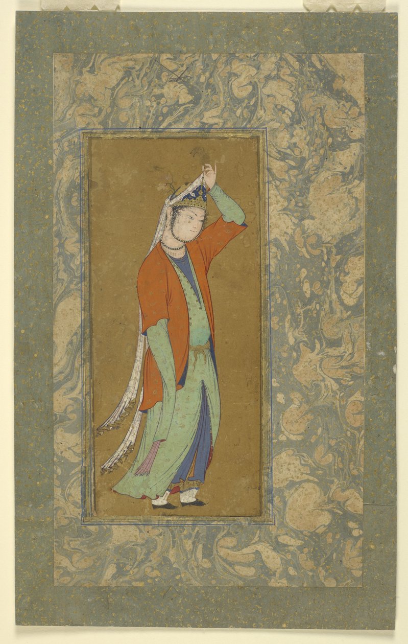 Mujer ajusta su aigrette, c.1590 de Persian School