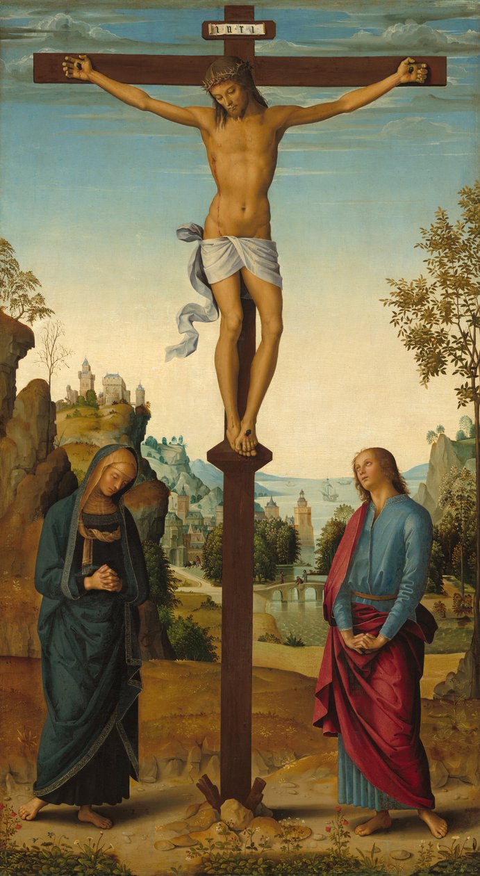 La crucifixión con la Virgen, San Juan, San Jerónimo y Santa María Magdalena, c. 1482-1485 de Perugino