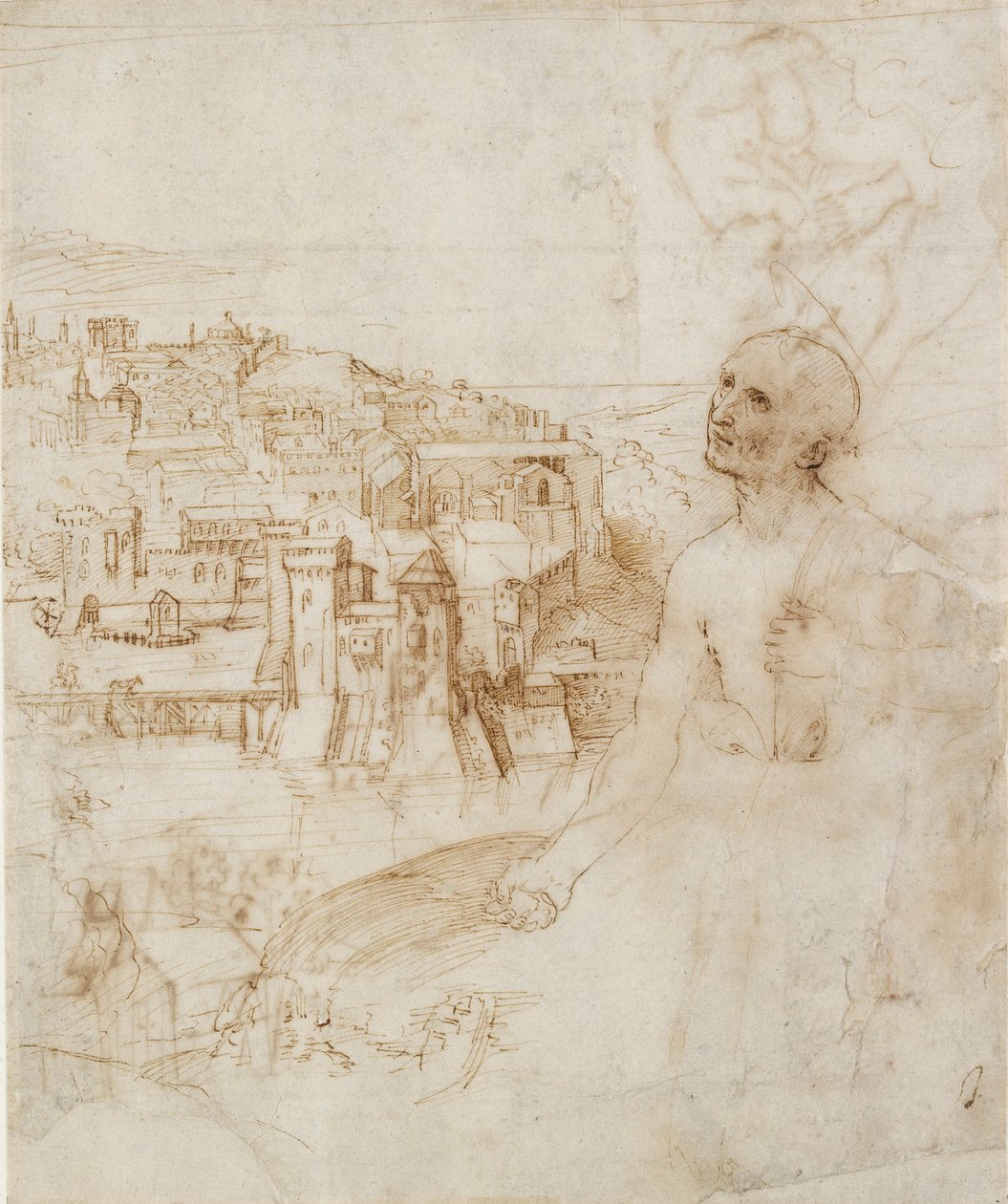 Vista de la ciudad de Perugia, con San Jerónimo penitente en primer plano, 1500-1504 de Perugino
