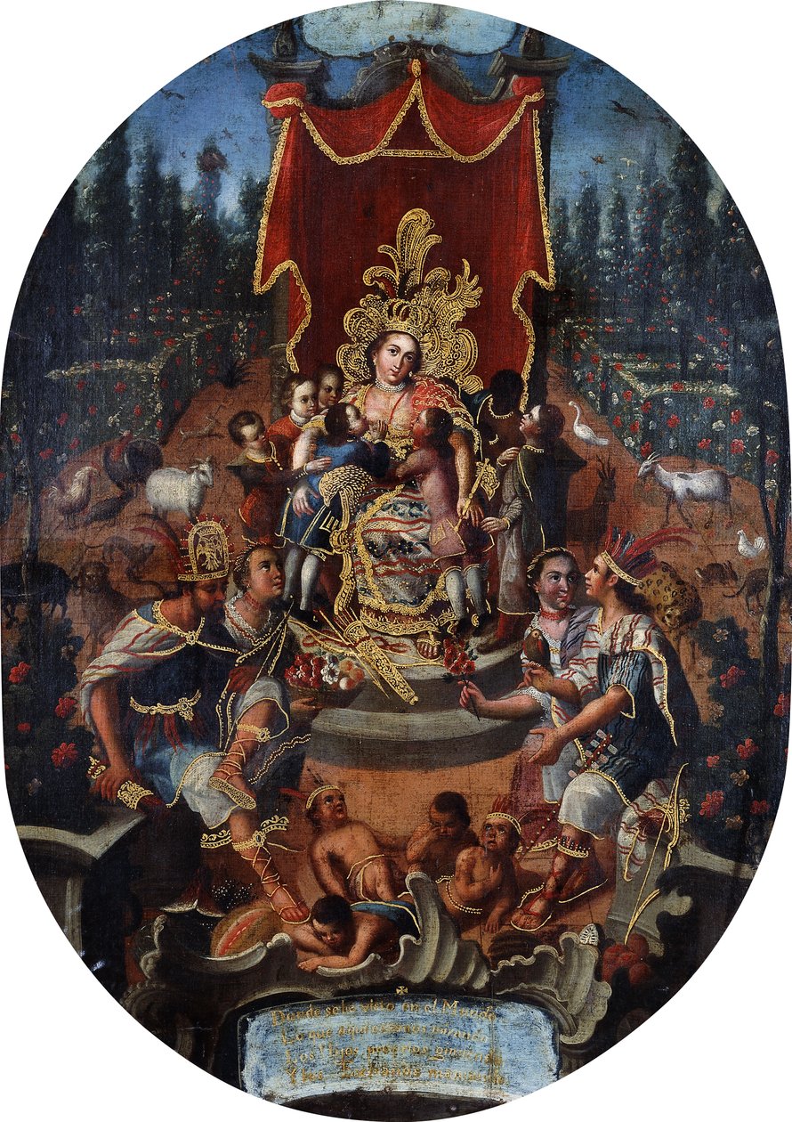 América amamantando a niños nobles españoles, c.1770 de Peruvian School