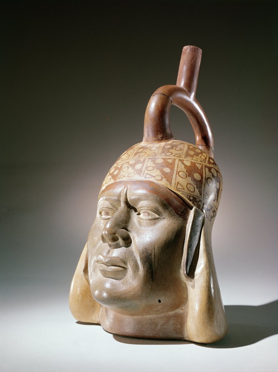 Vasija retrato de cerámica, Mochica de Peruvian School