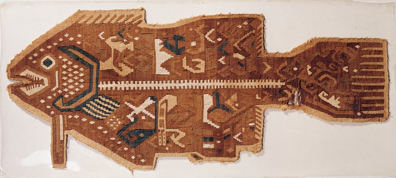 Tapiz de lana con hendidura de un pez (textil) de Peruvian School