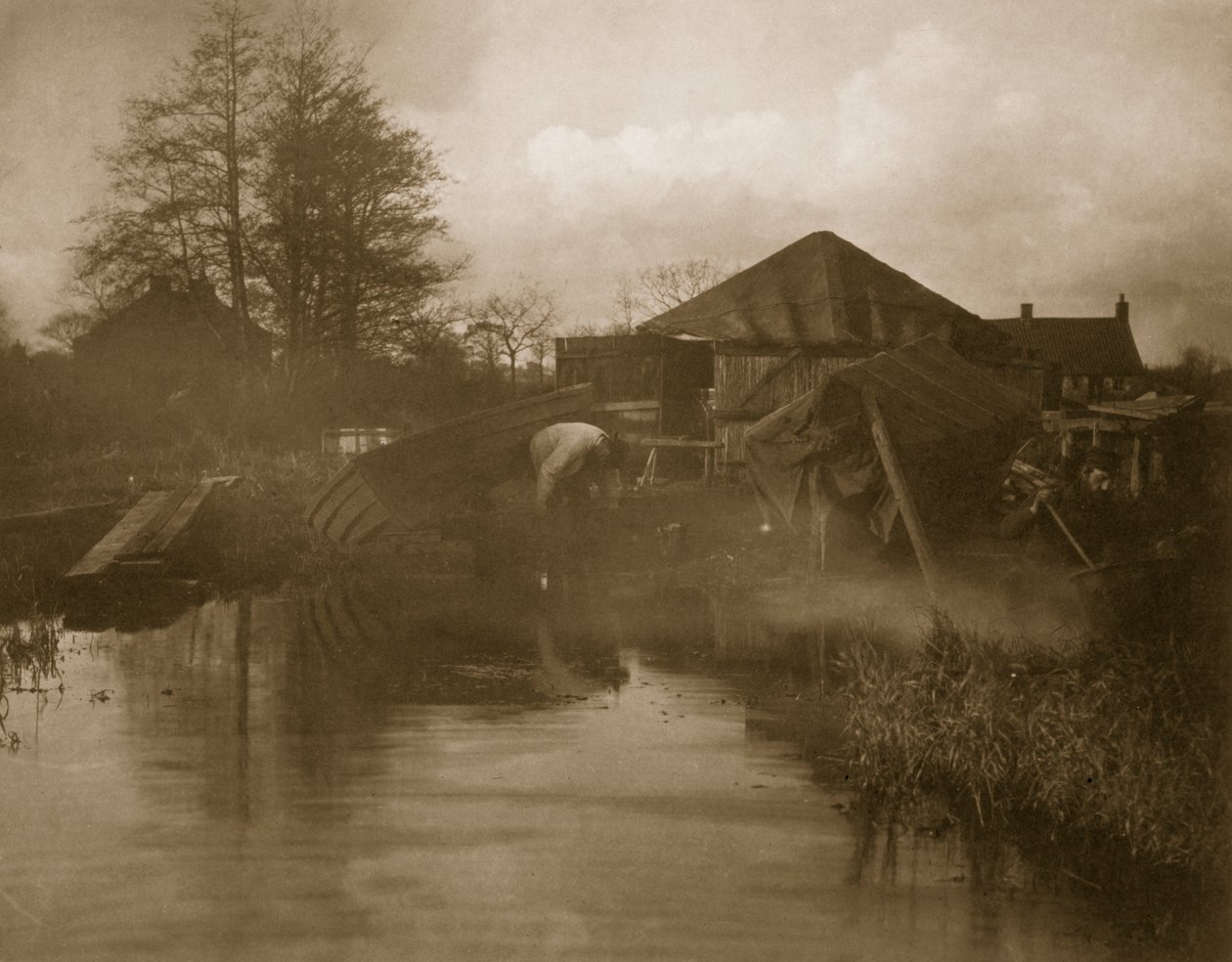 Un astillero en Norfolk, vida y paisaje en los Broads de Norfolk, c.1886 de Peter Emerson und Thomas Goodall