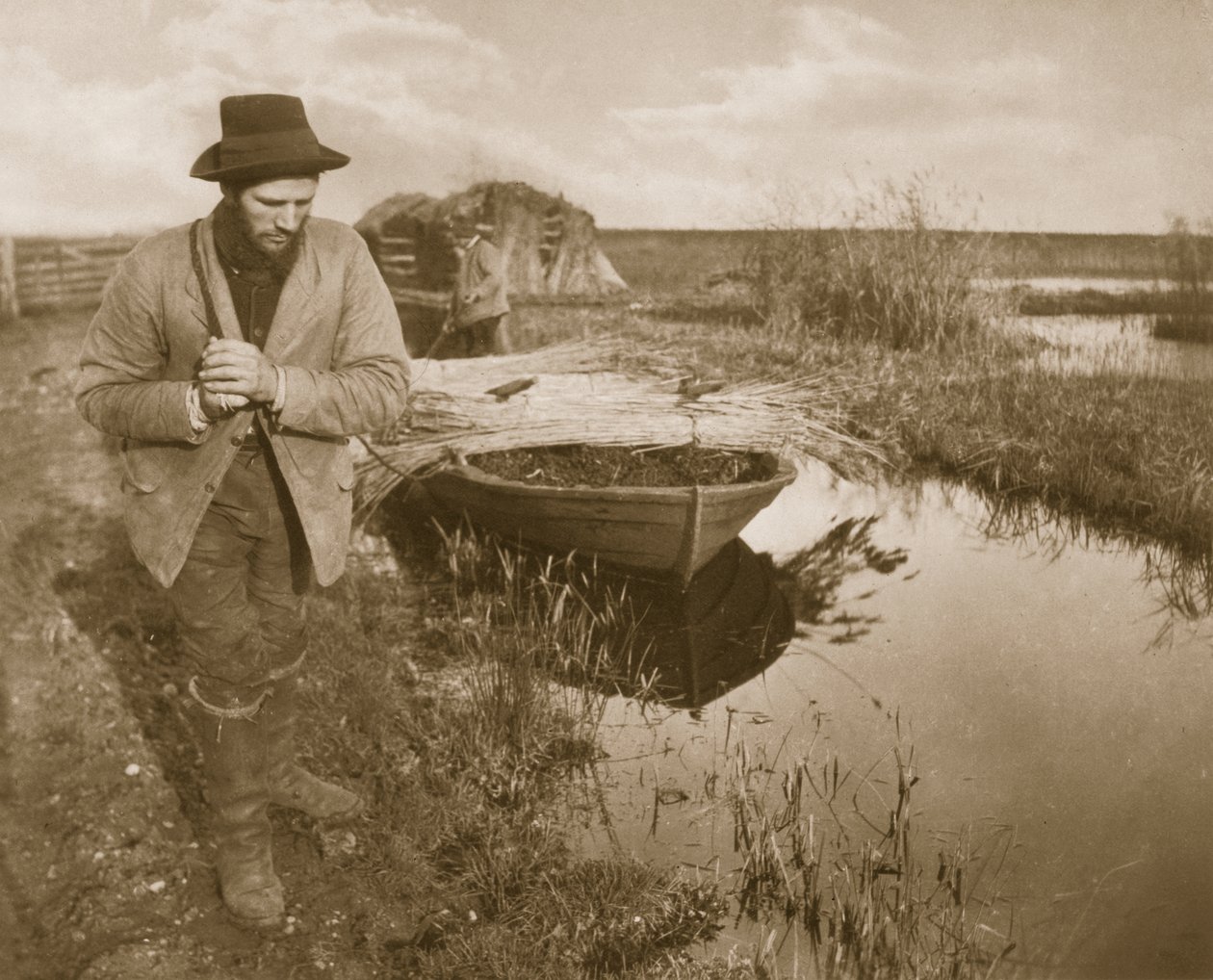 Remolcando el junco, Vida y Paisaje en los Norfolk Broads, c.1886 de Peter Emerson und Thomas Goodall