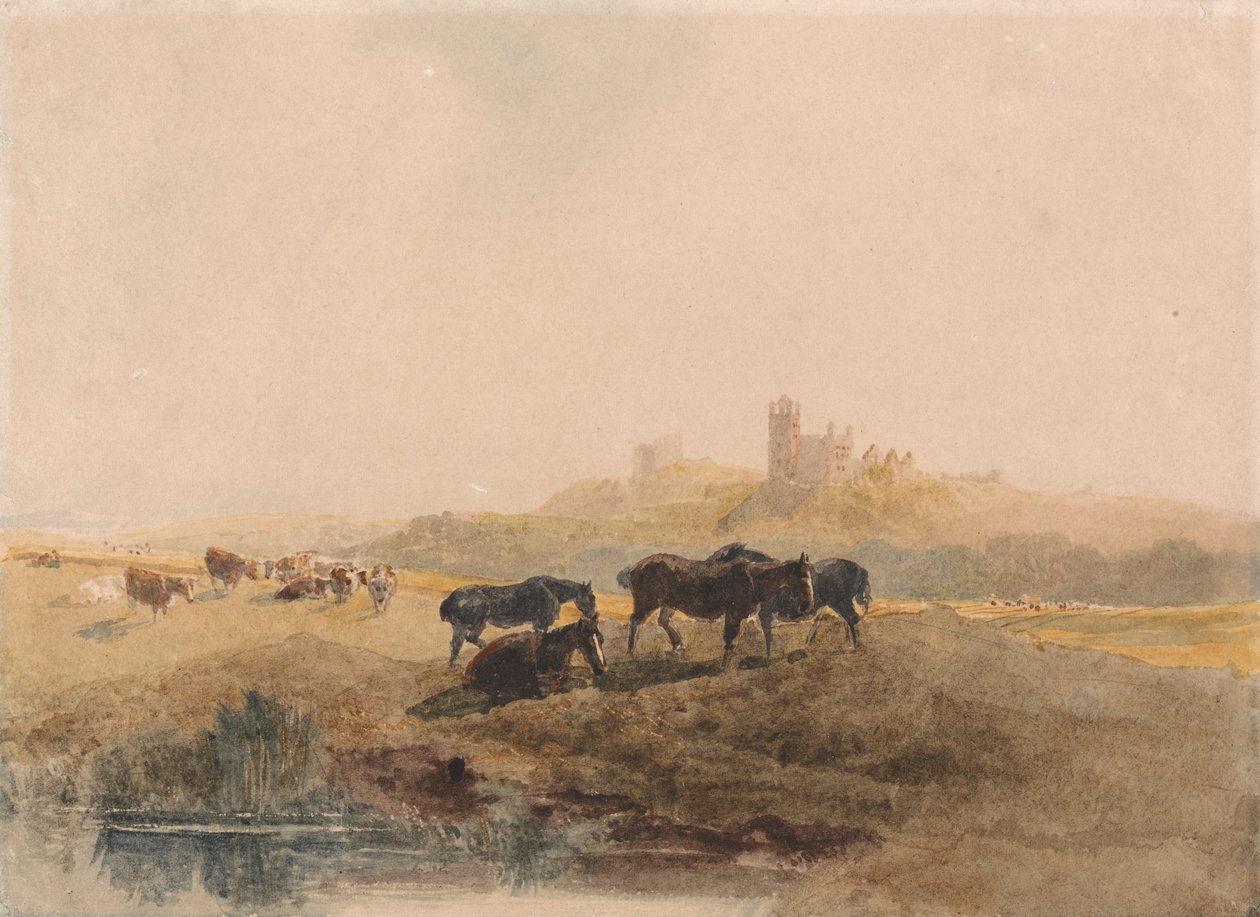Caballos descansando en un prado cerca del castillo de Bolsover de Peter de Wint
