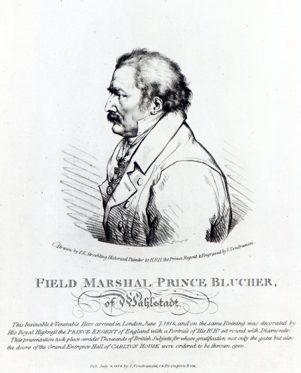 Mariscal de campo Príncipe Blucher de Wahlstadt, grabado por J. Vendramini, 1814 de Peter Eduard Stroehling