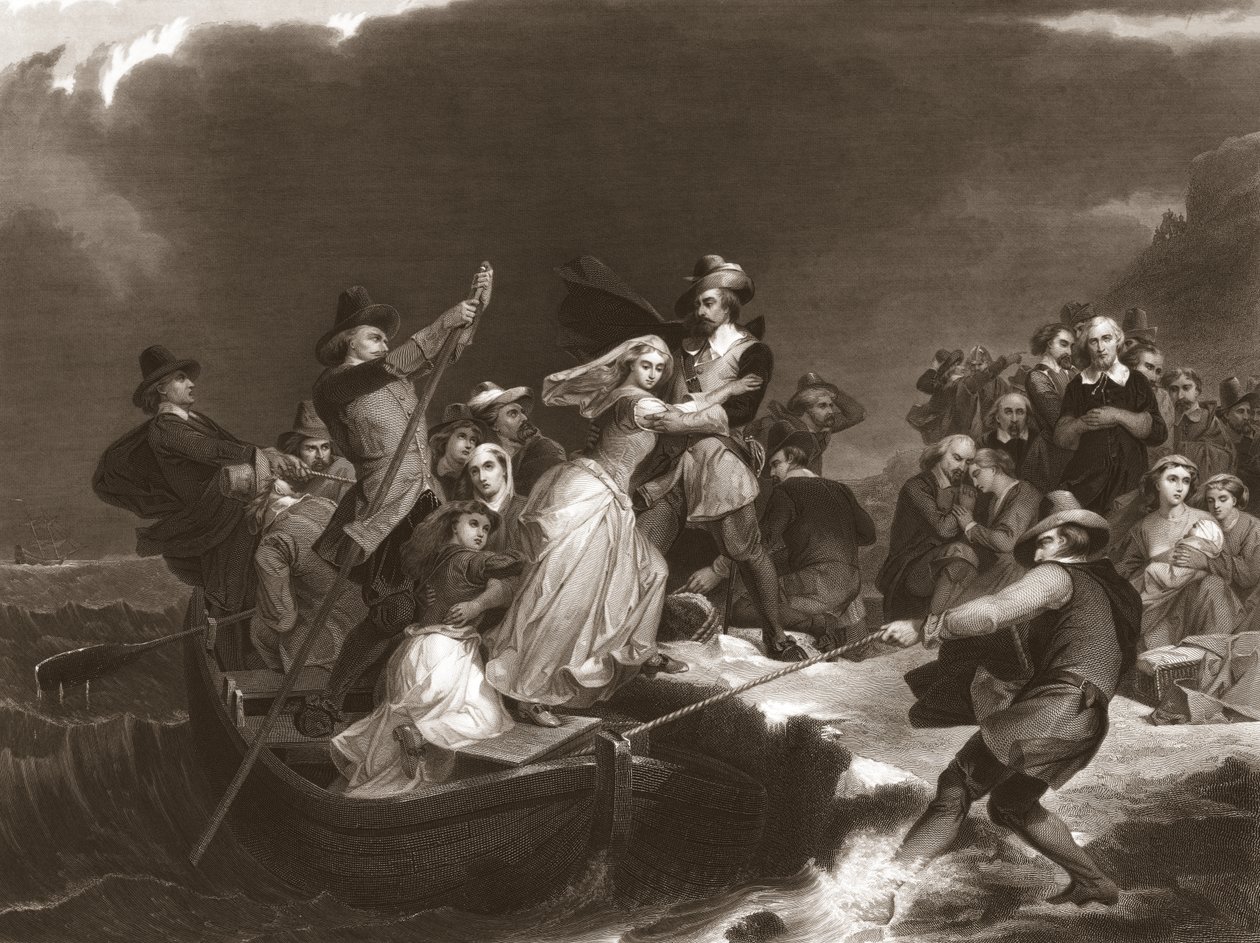 Peregrinos desembarcando en Plymouth Rock en 1620, pub.1869 de Peter Frederick Rothermel