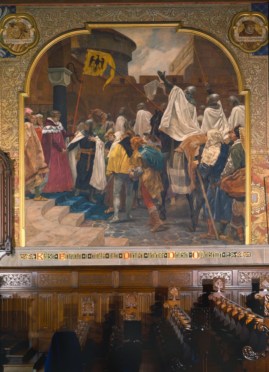 El emperador Federico II permitiendo a los Caballeros Teutónicos invadir Prusia en 1236 de Peter Johann Theodor Janssen