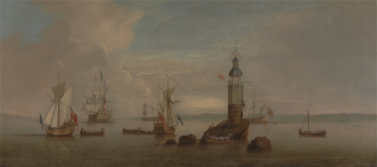 La inauguración del primer faro de Eddystone en 1698 de Peter Monamy