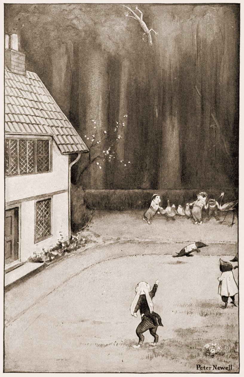 Atrápalo, tú junto al seto, ilustración para Las aventuras de Alicia en el país de las maravillas de Lewis Carroll, 1901 de Peter Newell